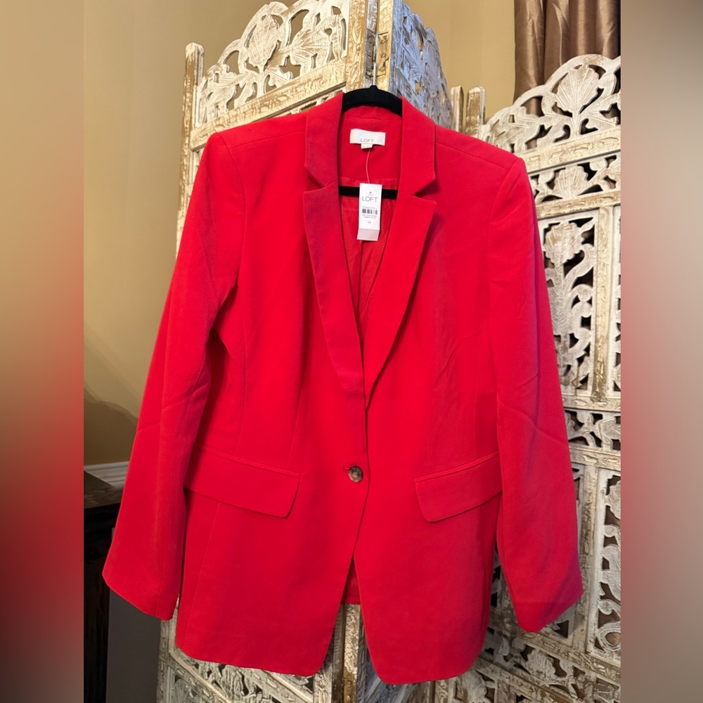 NWT LOFT Long Line Red Blazer
